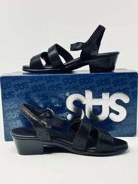 NEW SAS Savannah Web Black Women’s Sandal Size 6.5 WW Adjustable Leather In Box